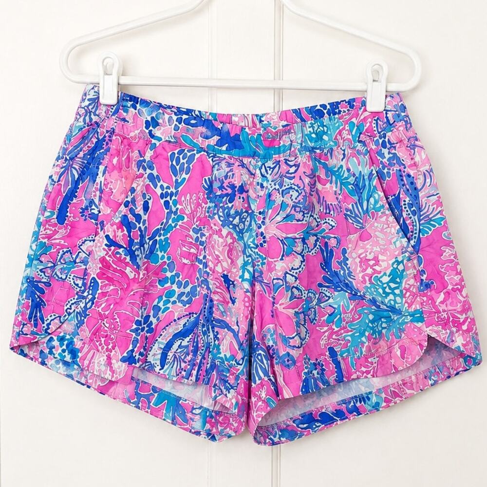 Lilly Pulitzer Ocean View Shorts XS Pink Blue Tropical Marine Life Print Beach
